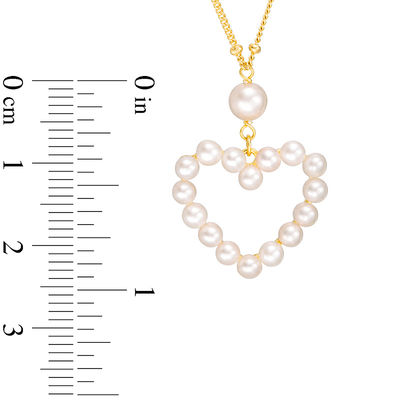 3.0-5.0mm Freshwater Cultured Pearl Heart Outline Necklace in Sterling Silver with 18K Gold Plate