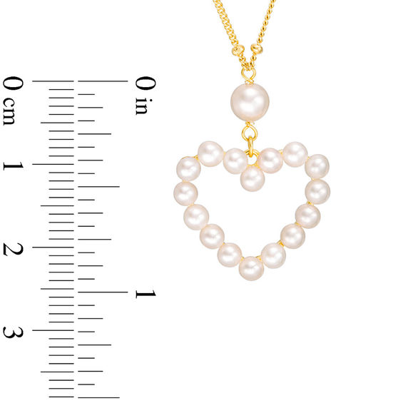 3.0-5.0mm Freshwater Cultured Pearl Heart Outline Necklace in Sterling Silver with 18K Gold Plate