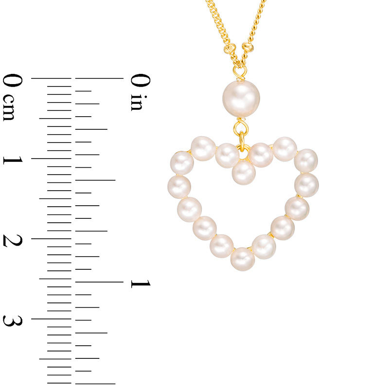 3.0-5.0mm Freshwater Cultured Pearl Heart Outline Necklace in Sterling Silver with 18K Gold Plate