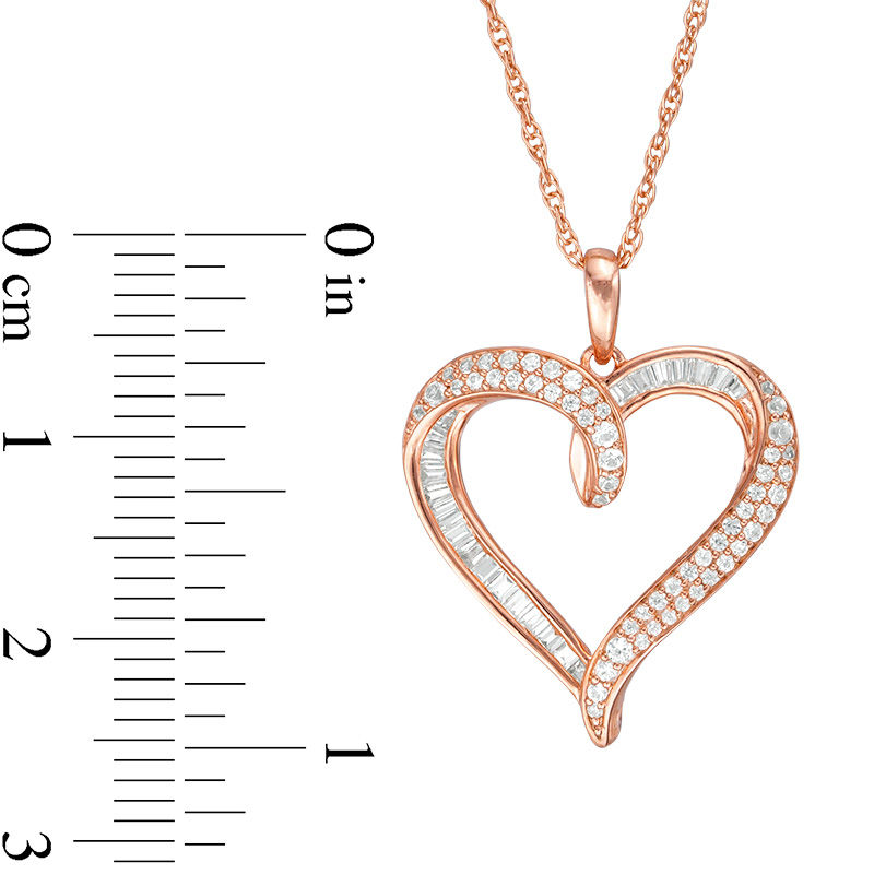 Baguette and Round Lab-Created White Sapphire Looping Heart Pendant in Sterling Silver with 14K Rose Gold Plate