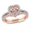 Thumbnail Image 0 of 5.0mm Heart-Shaped Morganite and 0.49 CT. T.W. Diamond Frame Bridal Set in 10K Rose Gold