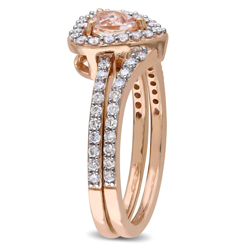 5.0mm Heart-Shaped Morganite and 0.49 CT. T.W. Diamond Frame Bridal Set in 10K Rose Gold