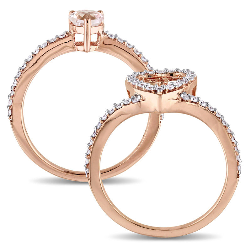 5.0mm Heart-Shaped Morganite and 0.49 CT. T.W. Diamond Frame Bridal Set in 10K Rose Gold|Peoples Jewellers