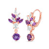 5.0mm Amethyst and Lab-Created White Sapphire Floral Drop Earrings in Sterling Silver with 18K Rose Gold Plate