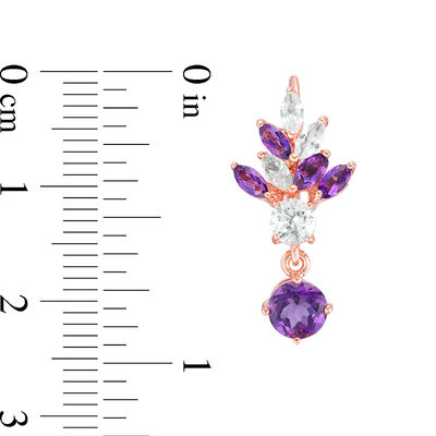 5.0mm Amethyst and Lab-Created White Sapphire Floral Drop Earrings in Sterling Silver with 18K Rose Gold Plate