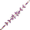 Thumbnail Image 0 of 5.0mm Lab-Created White Sapphire and Amethyst Floral Bracelet in Sterling Silver with 18K Rose Gold Plate - 7.25"