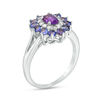 Thumbnail Image 1 of Oval Amethyst, Tanzanite and Lab-Created White Sapphire Double Floral Frame Ring in Sterling Silver