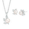Thumbnail Image 0 of Freshwater Cultured Pearl and Lab-Created White Sapphire Floral Pendant and Stud Earrings Set in Sterling Silver