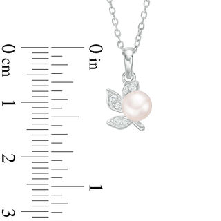 Freshwater Cultured Pearl and Lab-Created White Sapphire Floral Pendant and Stud Earrings Set in Sterling Silver