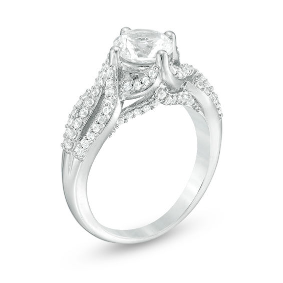 7.0mm Lab-Created White Sapphire Multi-Row Swirling Crossover Ring in Sterling Silver