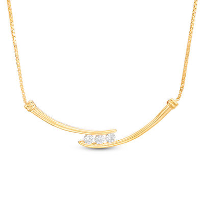 Lab-Created White Sapphire Three Stone Bypass Necklace in Sterling Silver with 14K Gold Plate - 17"