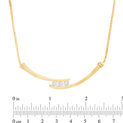 Lab-Created White Sapphire Three Stone Bypass Necklace in Sterling Silver with 14K Gold Plate - 17"