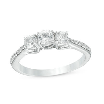 Lab-Created White Sapphire Three Stone Promise Ring in Sterling Silver