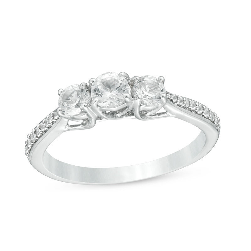 Lab-Created White Sapphire Three Stone Promise Ring in Sterling Silver|Peoples Jewellers