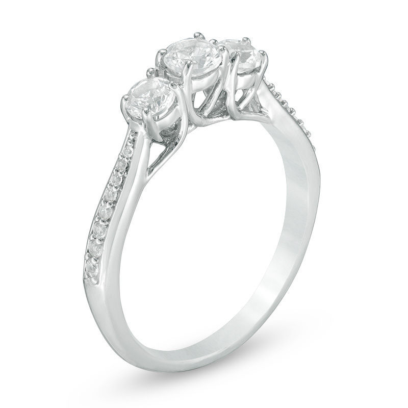 Lab-Created White Sapphire Three Stone Promise Ring in Sterling Silver|Peoples Jewellers