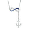 Thumbnail Image 0 of Lab-Created Blue and White Sapphire Infinity with Anchor Lariat-Style Necklace in Sterling Silver - 19"