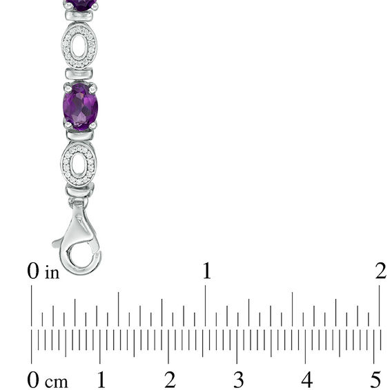 Oval Amethyst and 0.46 CT. T.W. Diamond Open Oval Link Bracelet in Sterling Silver - 7.25"