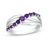 Amethyst Crossover Split Shank Ring in Sterling Silver