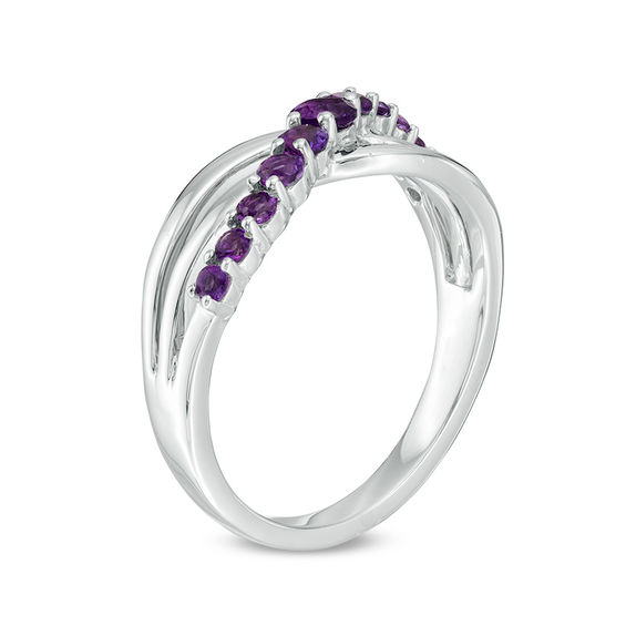 Amethyst Crossover Split Shank Ring in Sterling Silver