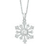 Thumbnail Image 1 of 4.5mm Lab-Created White Sapphire and 0.09 CT. T.W. Diamond Snowflake Pendant in Sterling Silver