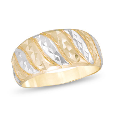 Diamond-Cut Slant Dome Ring in 10K Two-Tone Gold