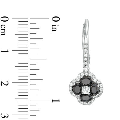 Oval Black Spinel and Lab-Created White Sapphire Frame Clover Drop Earrings in Sterling Silver