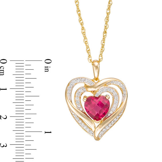 7.0mm Lab-Created Ruby and White Sapphire Triple Loop Heart Pendant in Sterling Silver with 14K Gold Plate