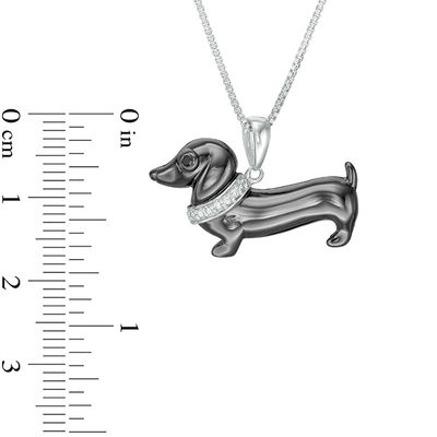 Enhanced Black and White Diamond Accent Dachshund Pendant in Sterling Silver