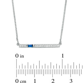 Vera Wang Love Collection Baguette Blue Sapphire and 0.07 CT. T.W. Diamond Bar Necklace in 14K White Gold - 19"