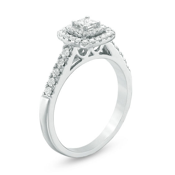 0.45 CT. T.W. Princess-Cut Diamond Double Frame Engagement Ring in 14K White Gold