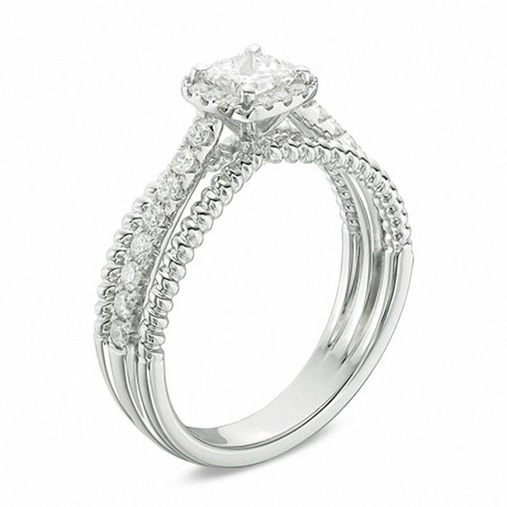 0.70 CT. T.W. Princess-Cut Diamond Frame Rope Shank Engagement Ring in 14K White Gold