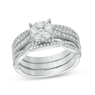 1.00 CT. T.W. Composite Diamond Three Piece Bridal Set in 14K White Gold