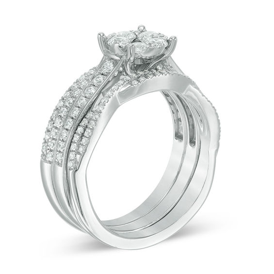 1.00 CT. T.W. Composite Diamond Three Piece Bridal Set in 14K White Gold