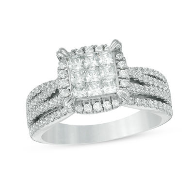 1.00 CT. T.W. Princess-Cut Composite Diamond Frame Multi-Row Engagement Ring in 10K White Gold