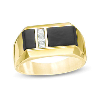 Men's Rectangle Onyx and 0.20 CT. T.W. Square Diamond Ring in 10K Gold