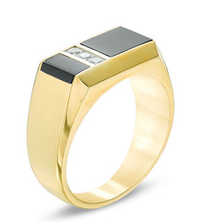 Men's Rectangle Onyx and 0.20 CT. T.W. Square Diamond Ring in 10K Gold