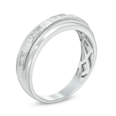 Men's 0.30 CT. T.W. Square-Cut Diamond Station Milgrain Wedding Band in 10K White Gold