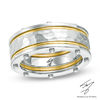 Men's 8.0mm Hammered Centre Yellow IP Stripes Riveted Wedding Band in Stainless Steel - Size 10