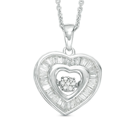 Unstoppable Love™ 0.33 CT. T.W. Baguette and Round Diamond Heart Pendant in 10K White Gold