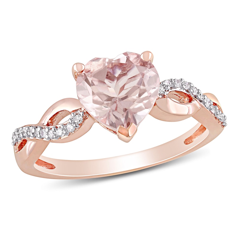8.0mm Heart-Shaped Morganite and 0.08 CT. T.W. Diamond Infinity Shank Ring in 10K Rose Gold|Peoples Jewellers