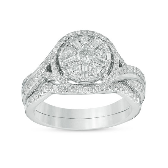 0.80 CT. T.W. Diamond Frame Twist Bridal Set in 14K White Gold