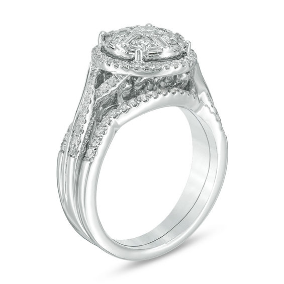 0.80 CT. T.W. Diamond Frame Twist Bridal Set in 14K White Gold