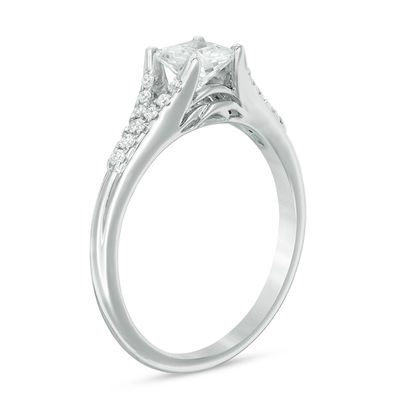 0.58 CT. T.W. Princess-Cut Diamond Engagement Ring in 14K White Gold