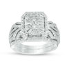 1.12 CT. T.W. Composite Diamond Rectangle Frame Twist Bridal Set in 14K White Gold