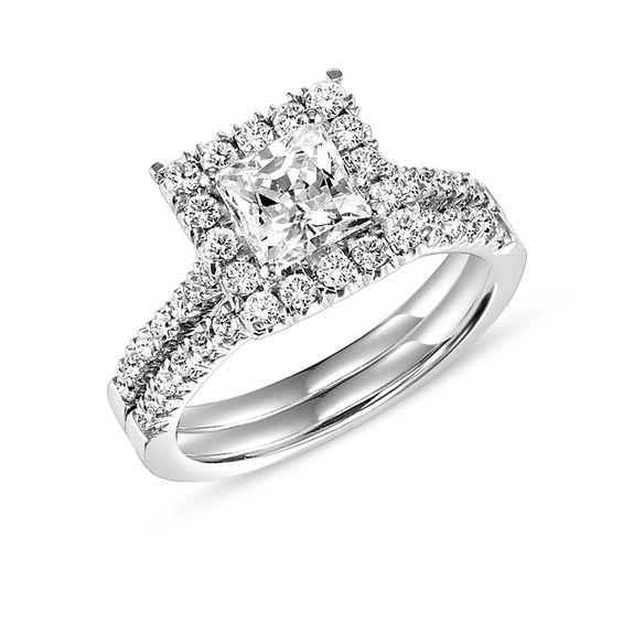 1.18 CT. T.W. Princess-Cut Diamond Frame Bridal Set in 14K White Gold