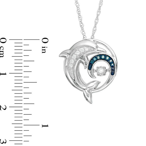 Unstoppable Love™ 0.10 CT. T.W. Enhanced Blue and White Diamond Dolphin Swirl Pendant in Sterling Silver