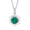 7.0mm Lab-Created Emerald and White Sapphire Sunburst Frame Pendant in Sterling Silver