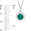 7.0mm Lab-Created Emerald and White Sapphire Sunburst Frame Pendant in Sterling Silver