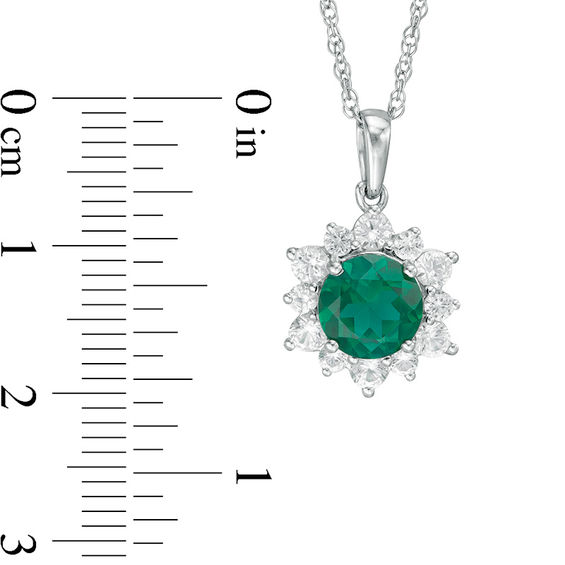 7.0mm Lab-Created Emerald and White Sapphire Sunburst Frame Pendant in Sterling Silver