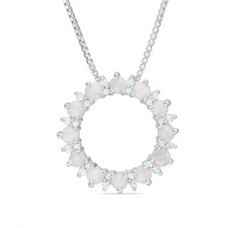 Opal and Lab-Created White Topaz Sunburst Open Circle Pendant in Sterling Silver